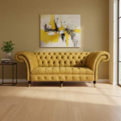 Chesterfield Luxus Meubles Canapé trois places Couch Textile Canapé rembourré Salon