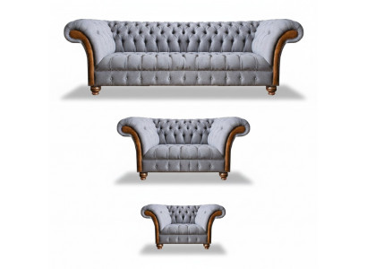 Chesterfield Ensemble de Canapés Rembourrés Gris Clair Tissu Designer 3 pièces