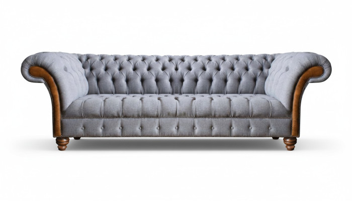 Canapé rembourré Chesterfield gris clair pour salon, canapé design 4 places.