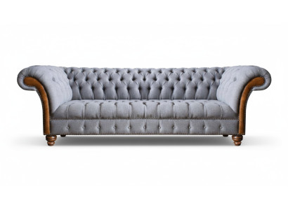 Canapé rembourré Chesterfield gris clair pour salon, canapé design 4 places.