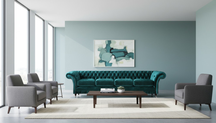 Canapé Chesterfield vert élégant Quatre places moderne en tissu