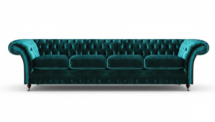 Canapé Chesterfield vert élégant Quatre places moderne en tissu