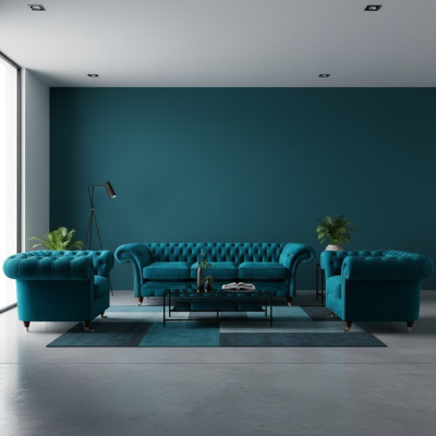 Chesterfield canapés bleus En tissu Mobilier de salon 3 pièces
