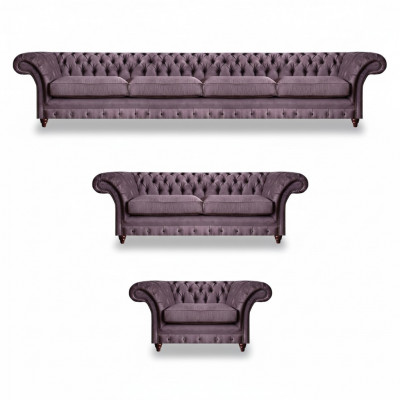 Chesterfield Lila Garnitur Ensemble Complet de Canapé Ensemble Moderne siège 3 pièces