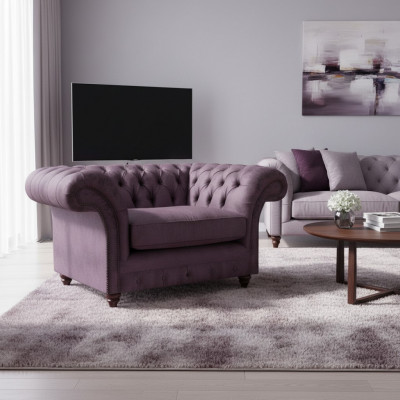 Fauteuil Chesterfield Lilas Salon Tissu Siège individuel Noble 1-Place