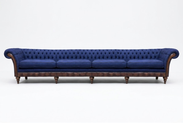 Canapé quatre places Chesterfield bleu pour salon, mobilier rembourré exclusif