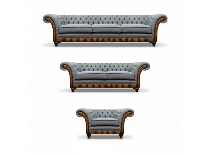 Chesterfield ensemble de canapé de salon en tissu gris clair Ensemble élégant