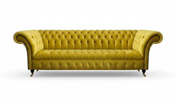 Chesterfield jaune canapé quatre places de designer meuble rembourré pour salon.