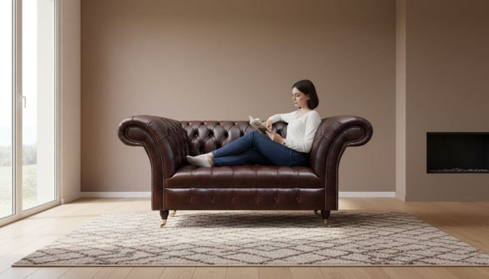 Canapé en cuir Chesterfield marron, canapés en similicuir design, deux places