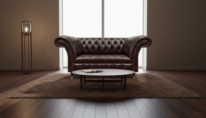 Canapé en cuir Chesterfield marron, canapés en similicuir design, deux places