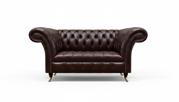 Canapé en cuir Chesterfield marron, canapés en similicuir design, deux places