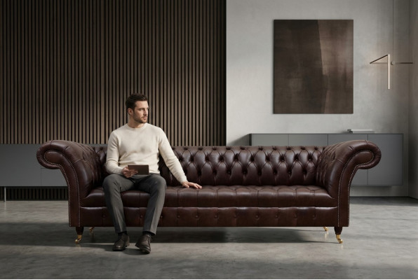 Canapé Chesterfield en similicuir marron Sofa moderne quatre places meuble assis