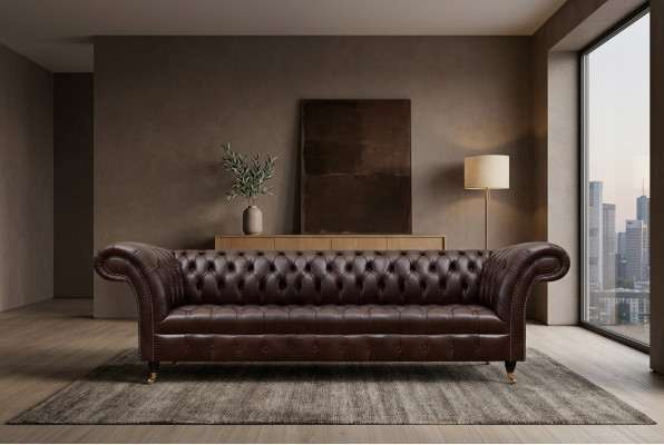 Canapé Chesterfield en similicuir marron Sofa moderne quatre places meuble assis
