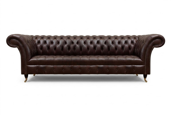 Canapé Chesterfield en similicuir marron Sofa moderne quatre places meuble assis