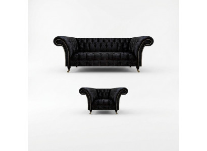 Chesterfield mobilier rembourré noir Designer salon canapé fauteuil 2 pièces