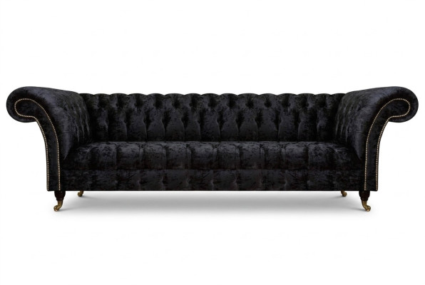 Chesterfield canapé moderne noir quatre places élégant en tissu, 4 places.