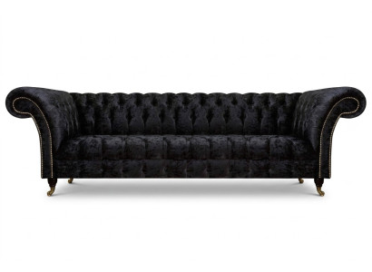 Chesterfield canapé moderne noir quatre places élégant en tissu, 4 places.