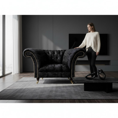 Fauteuil Chesterfield en cuir noir Siège unique Fauteuil luxueux