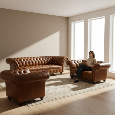 Chesterfield ensemble en cuir marron Canapés exclusifs Fauteuils de designer