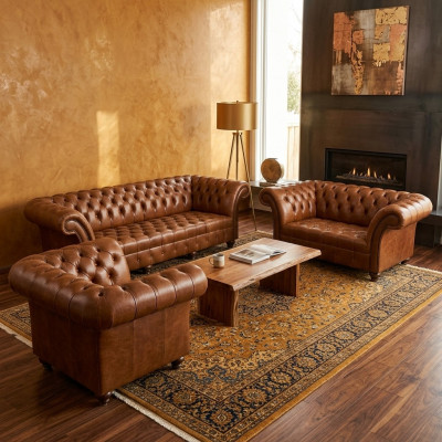 Chesterfield ensemble en cuir marron Canapés exclusifs Fauteuils de designer