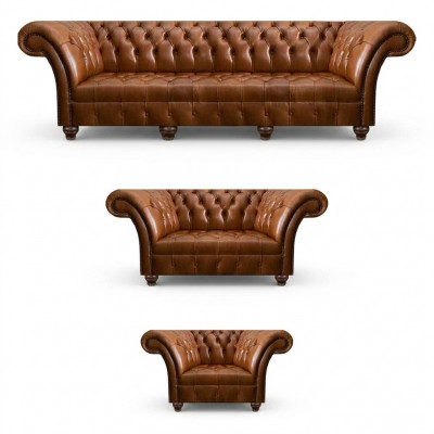 Chesterfield ensemble en cuir marron Canapés exclusifs Fauteuils de designer