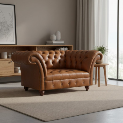 Canapé Chesterfield marron en cuir deux places design en cuir synthétique