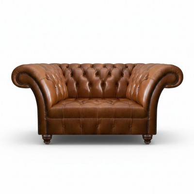 Canapé Chesterfield marron en cuir deux places design en cuir synthétique