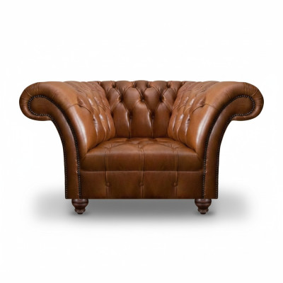 Fauteuil Chesterfield en cuir marron pour salon, 1 place rembourré.