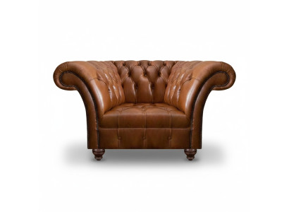 Fauteuil Chesterfield en cuir marron pour salon, 1 place rembourré.