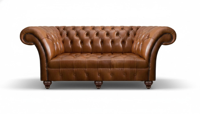 Canapé Chesterfield en cuir marron trois places pour salon, canapé moderne rembourré.