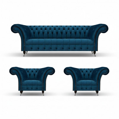 Chesterfield ensemble de canapé bleu Ensemble complet de salon moderne
