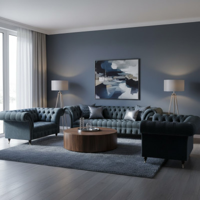 Chesterfield canapé gris ensemble de canapés design fauteuil élégant.