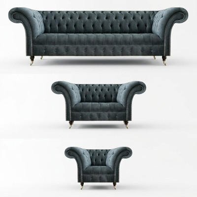 Chesterfield canapé gris ensemble de canapés design fauteuil élégant.