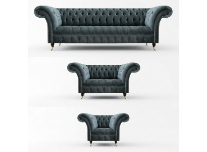 Chesterfield canapé gris ensemble de canapés design fauteuil élégant.