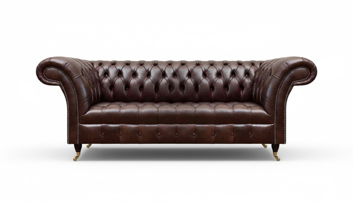 Canapé Chesterfield en cuir synthétique brun, canapé design pour salon, meubles.