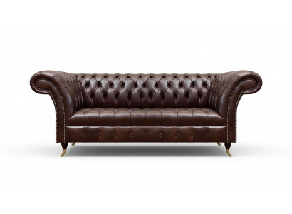 Canapé Chesterfield en cuir synthétique brun, canapé design pour salon, meubles.