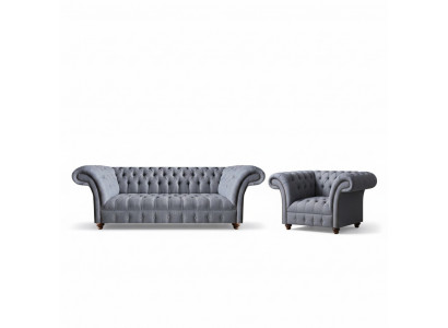 Chesterfield Designer Salon Gris, Ensemble Moderne de Canapés en Tissu, 2 pièces