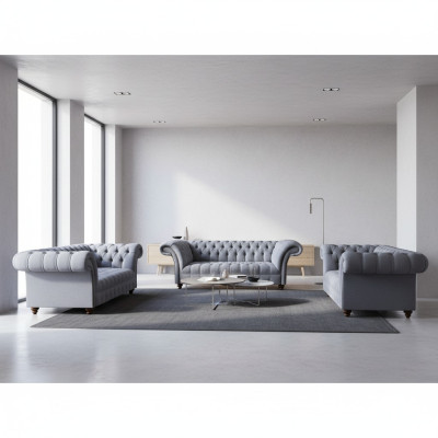 Chesterfield ensemble en tissu noble Designer canapé 3 places, canapé 2 places, fauteuil.