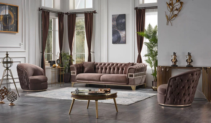 Jeu de canapés en cuir marron 3+1+1 places luxe complet design meubles