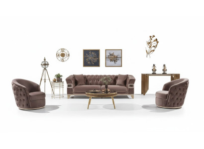 Jeu de canapés en cuir marron 3+1+1 places luxe complet design meubles