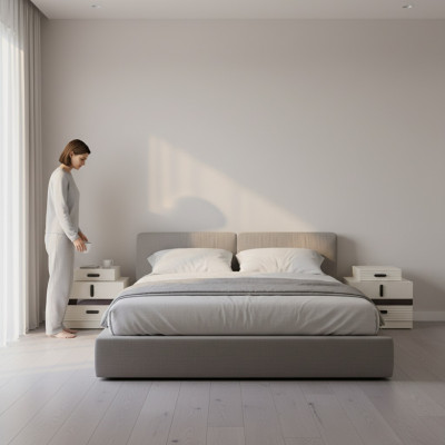 Mobilier de chambre moderne complet 2x tables de chevet design