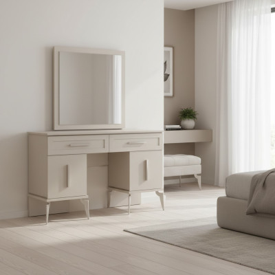 Meuble de chambre en bois gris au design moderne avec miroir