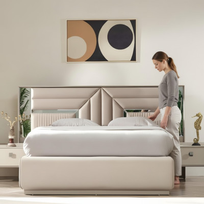Lit matrimonial au design pour chambre à coucher de luxe en bois