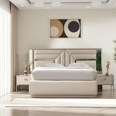 Lit matrimonial au design pour chambre à coucher de luxe en bois
