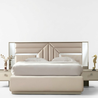 Lit matrimonial au design pour chambre à coucher de luxe en bois