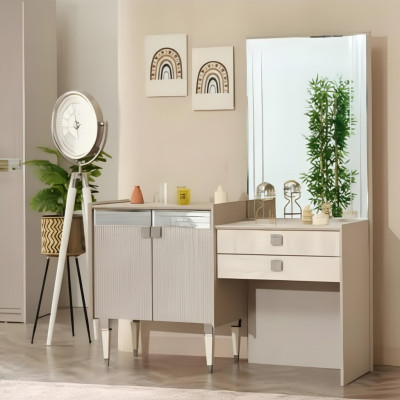 Meuble de coiffeuse de luxe pour chambre avec miroir design en bois moderne