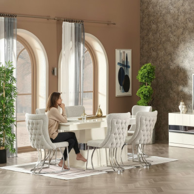 Ensemble de salle à manger de 7 pièces Table à manger avec 6 chaises Design moderne Meubles de luxe Complet