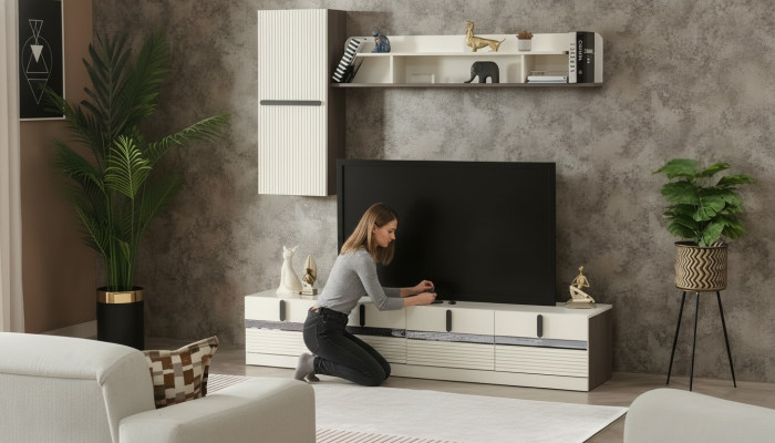 Ensemble de salon de 3 pièces avec meuble TV en bois armoire complète étagère