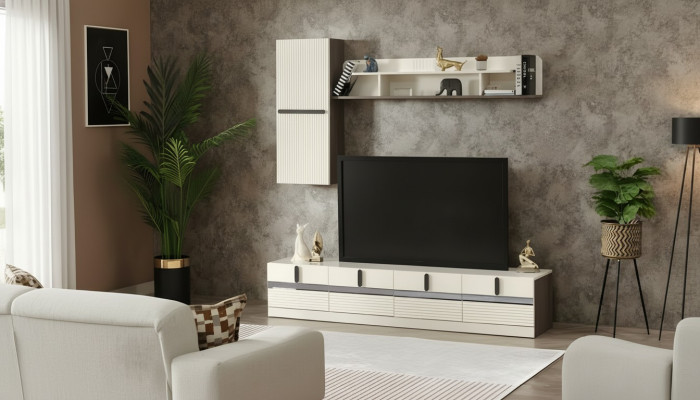 Ensemble de salon de 3 pièces avec meuble TV en bois armoire complète étagère