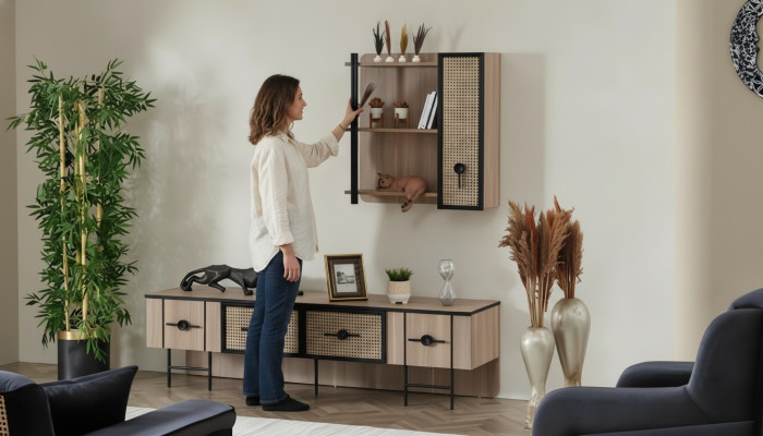 Meuble TV de salon en bois, armoire murale moderne de luxe